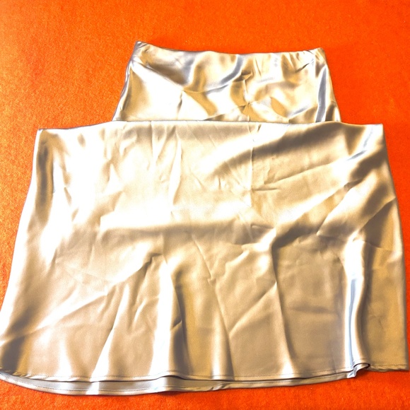 Baby blue satiny maxi skirt made in USA NWT - Picture 4 of 9